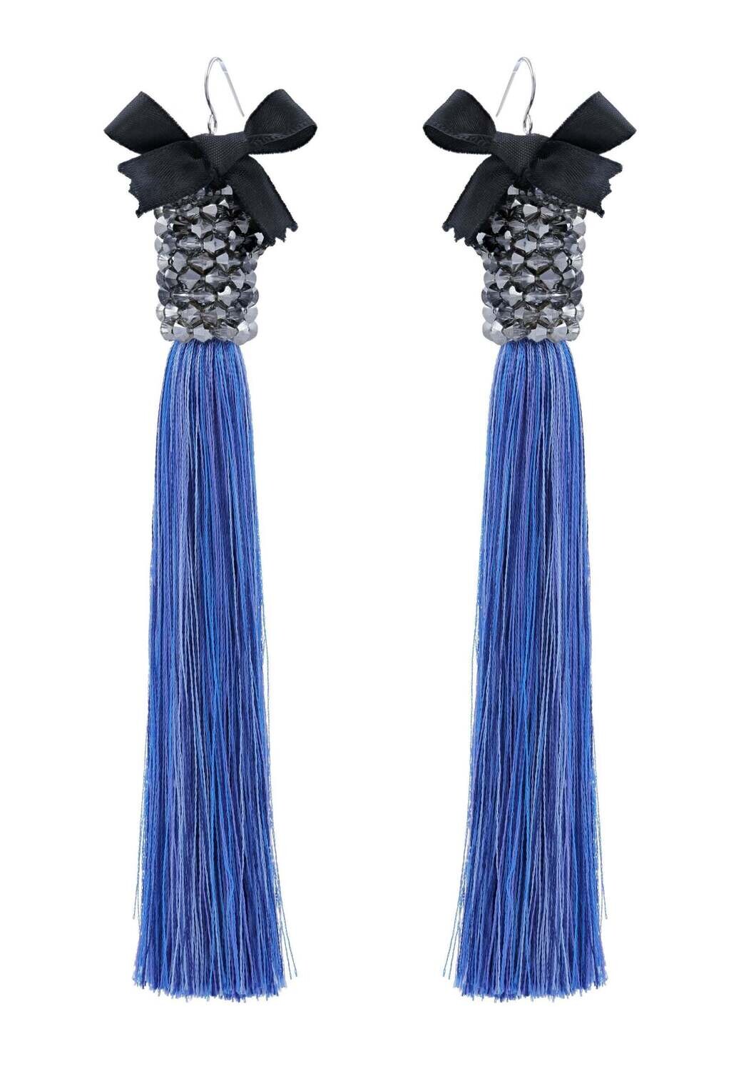 Blue Silk Tassel Earrings