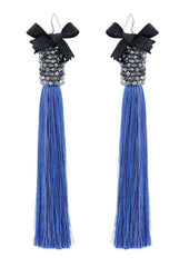 Blue Silk Tassel Earrings