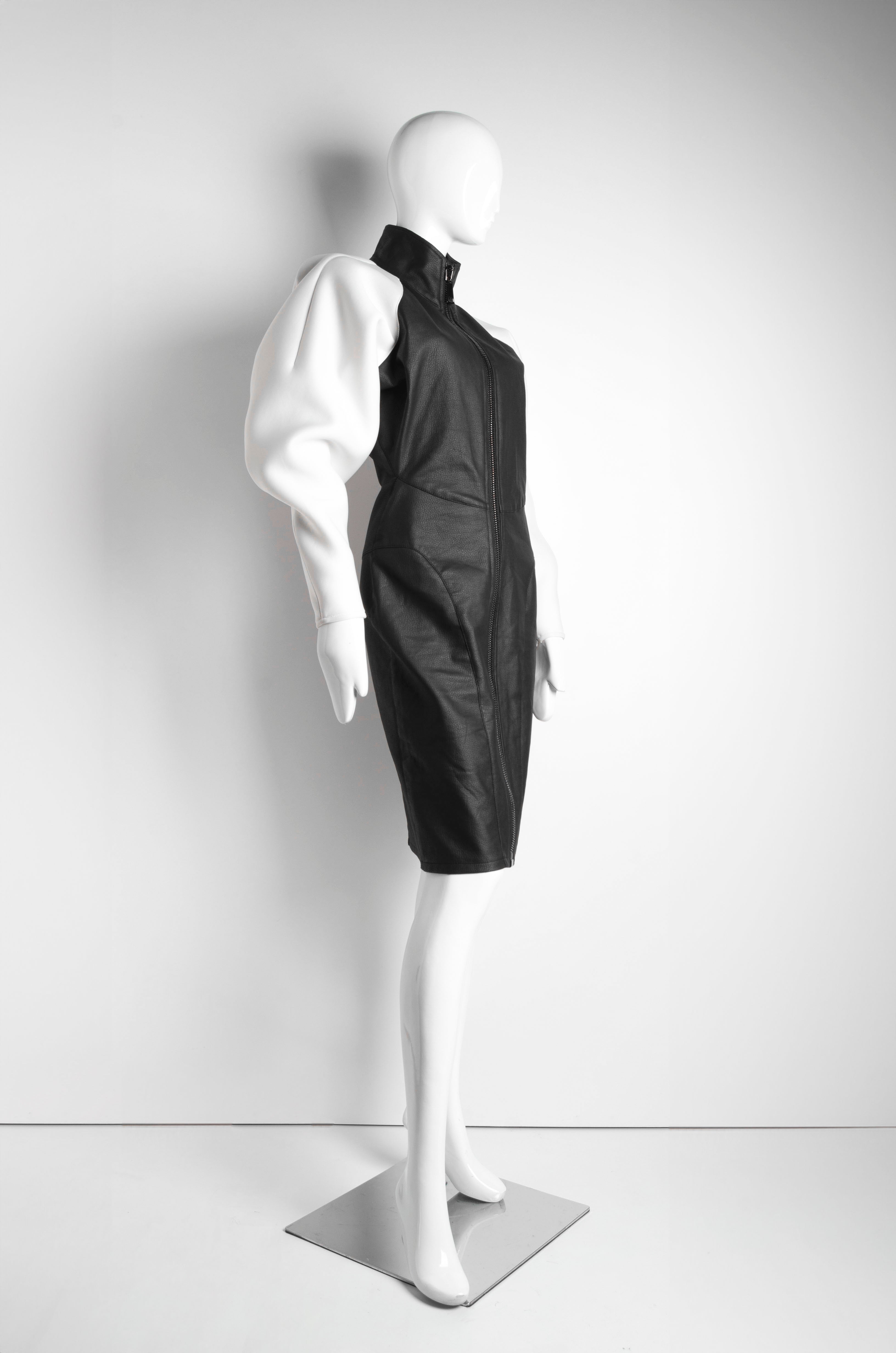 Zip-Up Black Leather Dress - ZAID FAROUKI