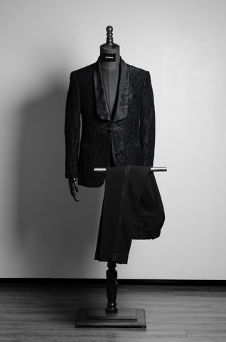 Black Lace Emerald Velvet Suit - ZAID FAROUKI