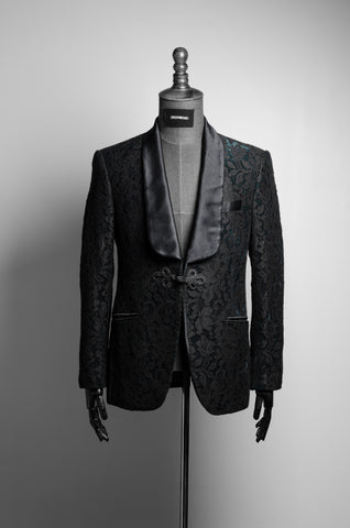 Black Lace Emerald Velvet Suit - ZAID FAROUKI