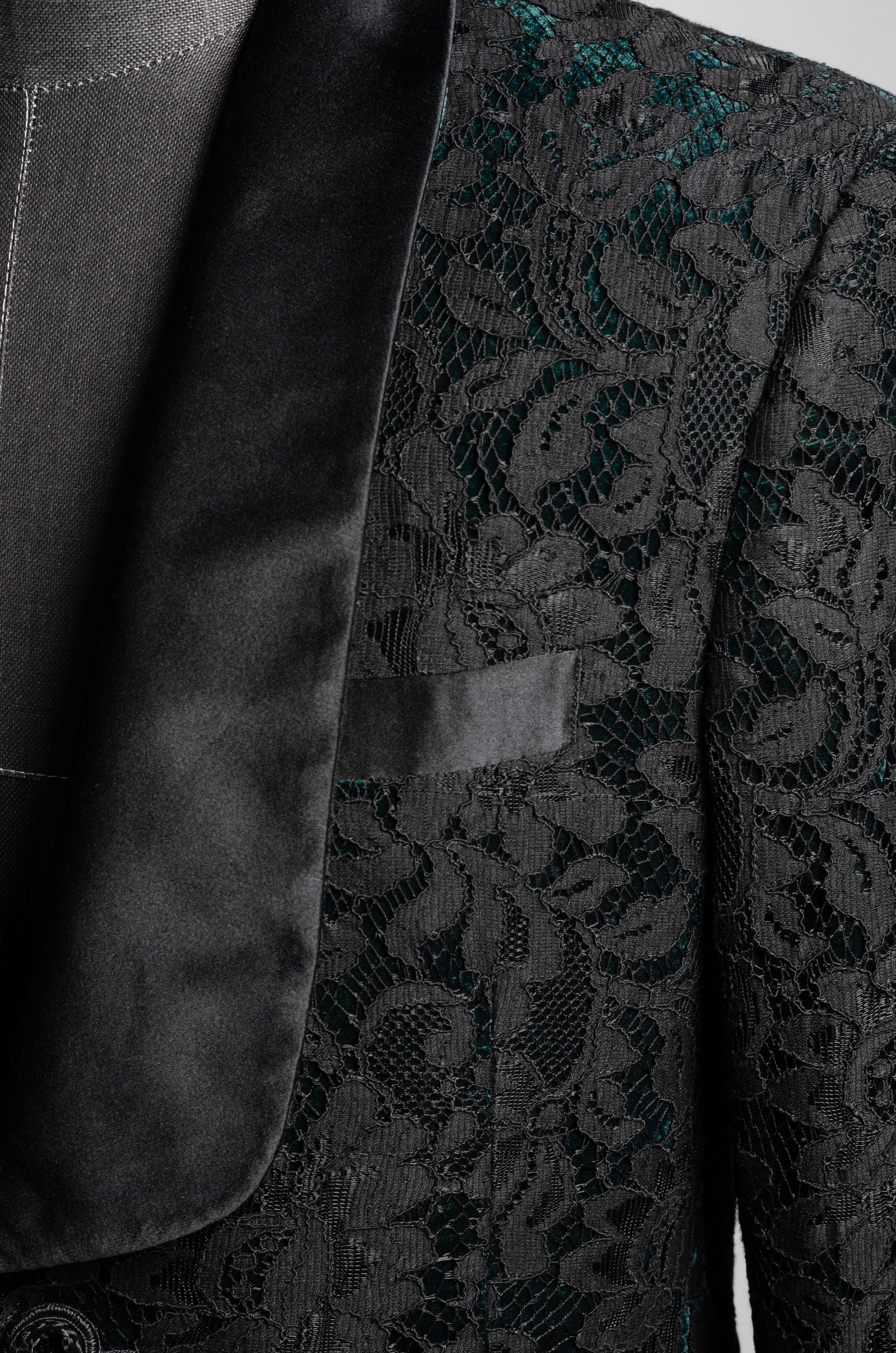 Black Lace Emerald Velvet Suit - ZAID FAROUKI