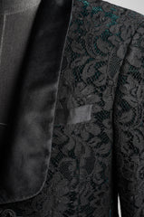 Black Lace Emerald Velvet Suit - ZAID FAROUKI