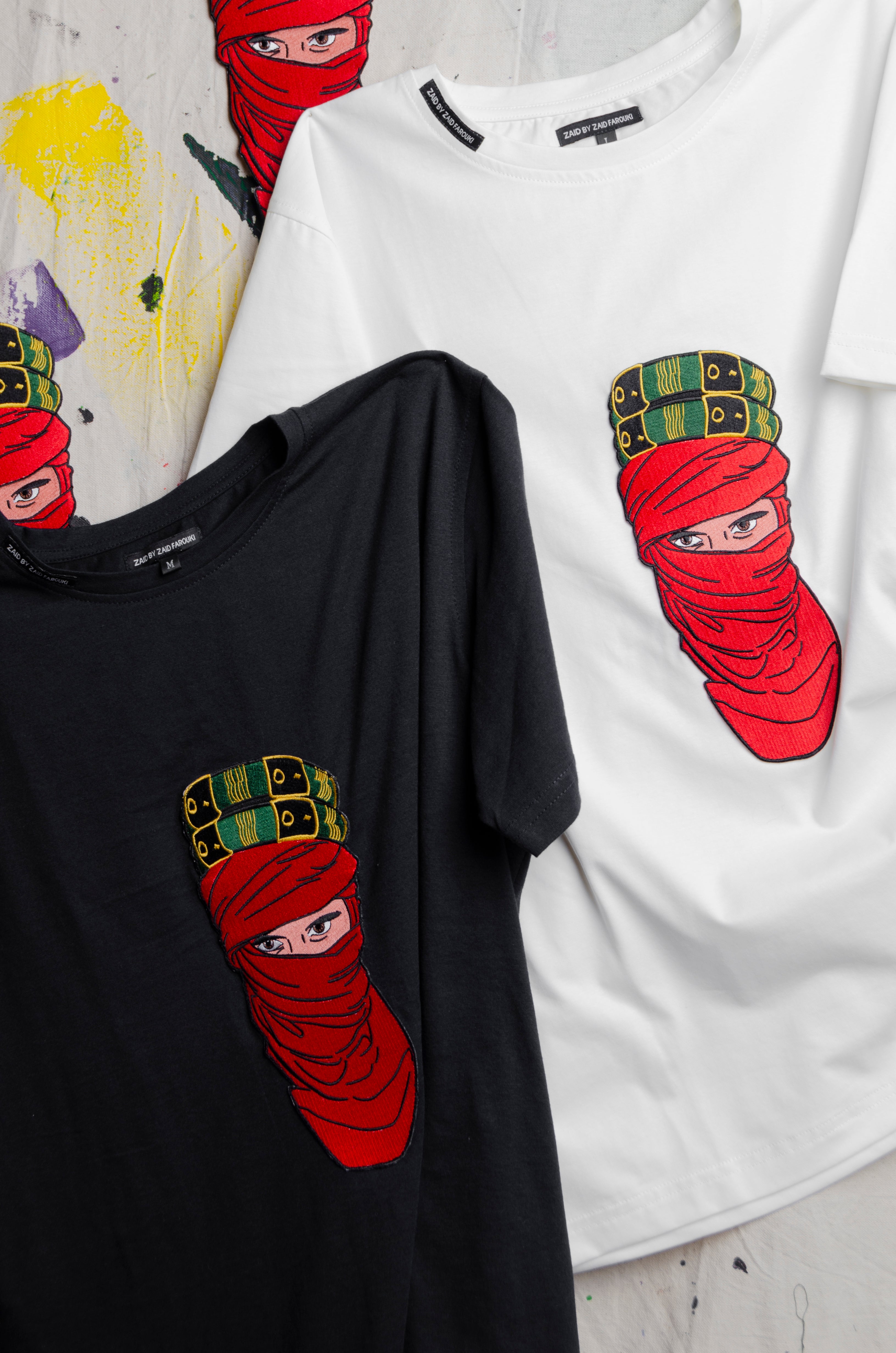UAE 50th National Day Mystique Black T-shirt w/ Red Face Embroidery - ZAID FAROUKI