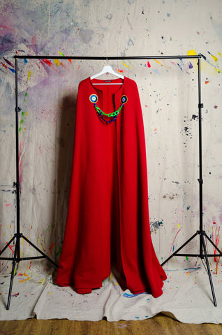 Red Cape with Collar Detail - BiC - ZAID FAROUKI