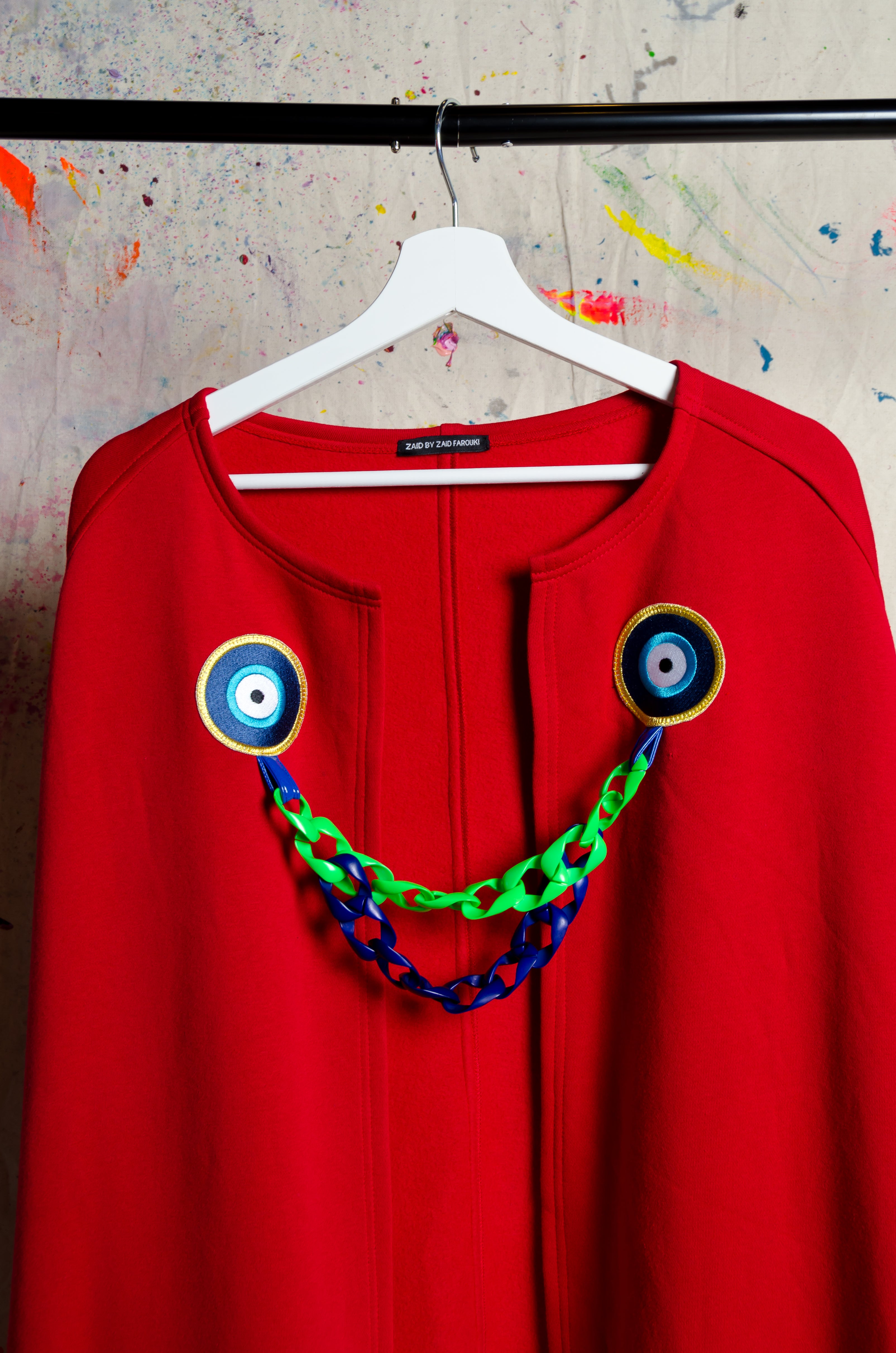 Red Cape with Collar Detail - BiC - ZAID FAROUKI