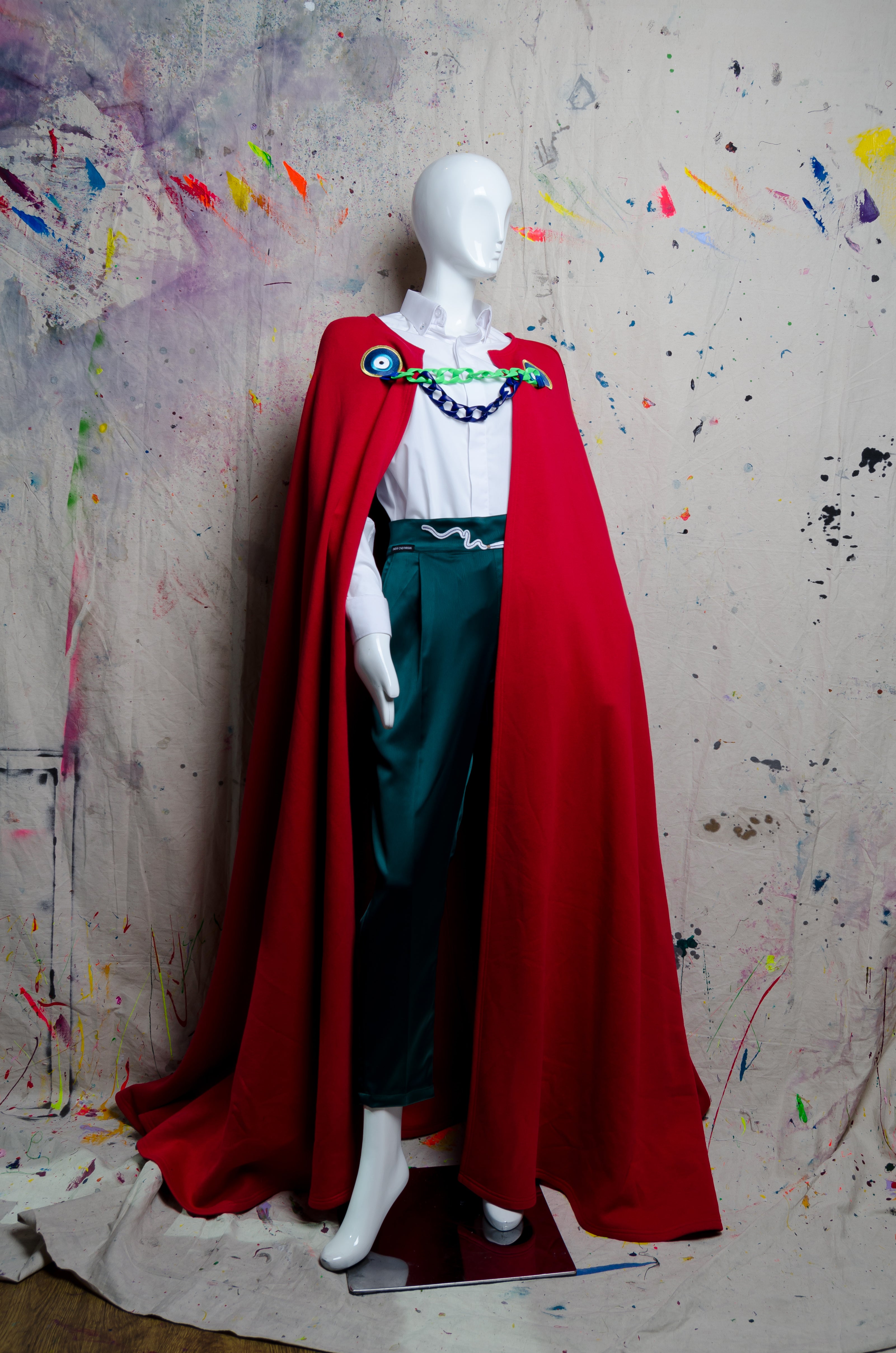 Red Cape with Collar Detail - BiC - ZAID FAROUKI