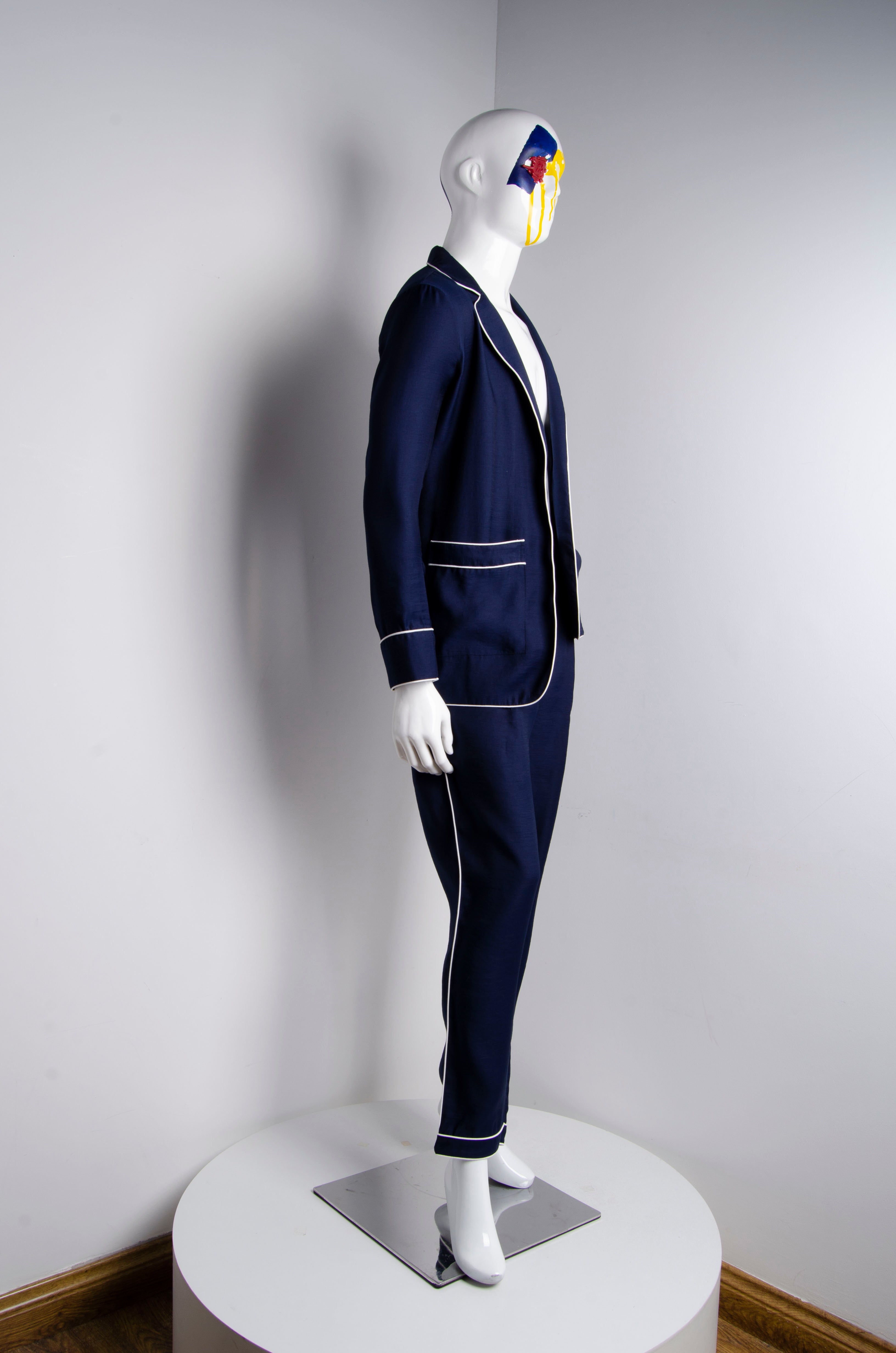 Navy Blue Pyjama Chic Pants - ZAID FAROUKI