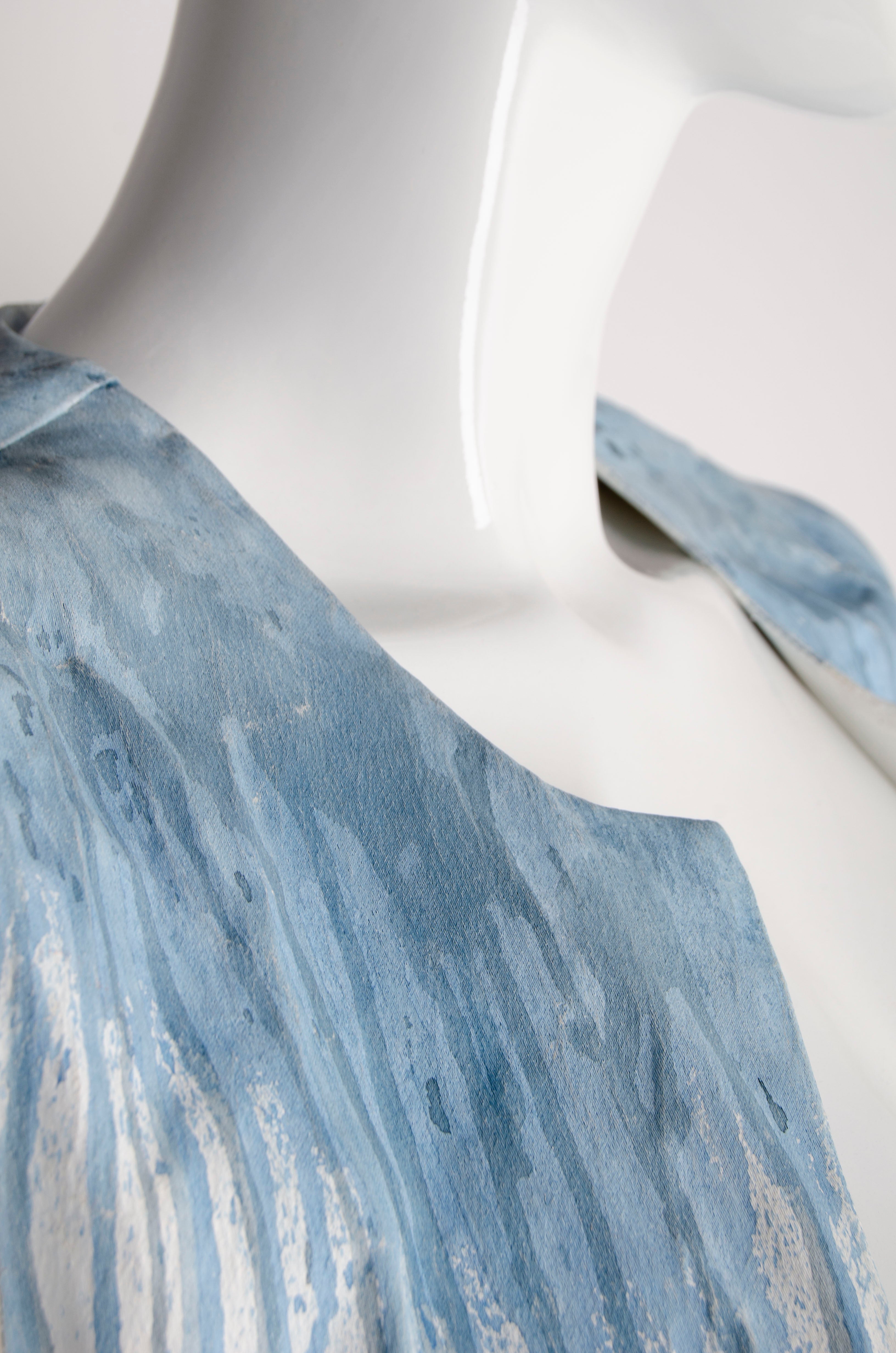 Hand Painted Blue Long Coat - ZAID FAROUKI