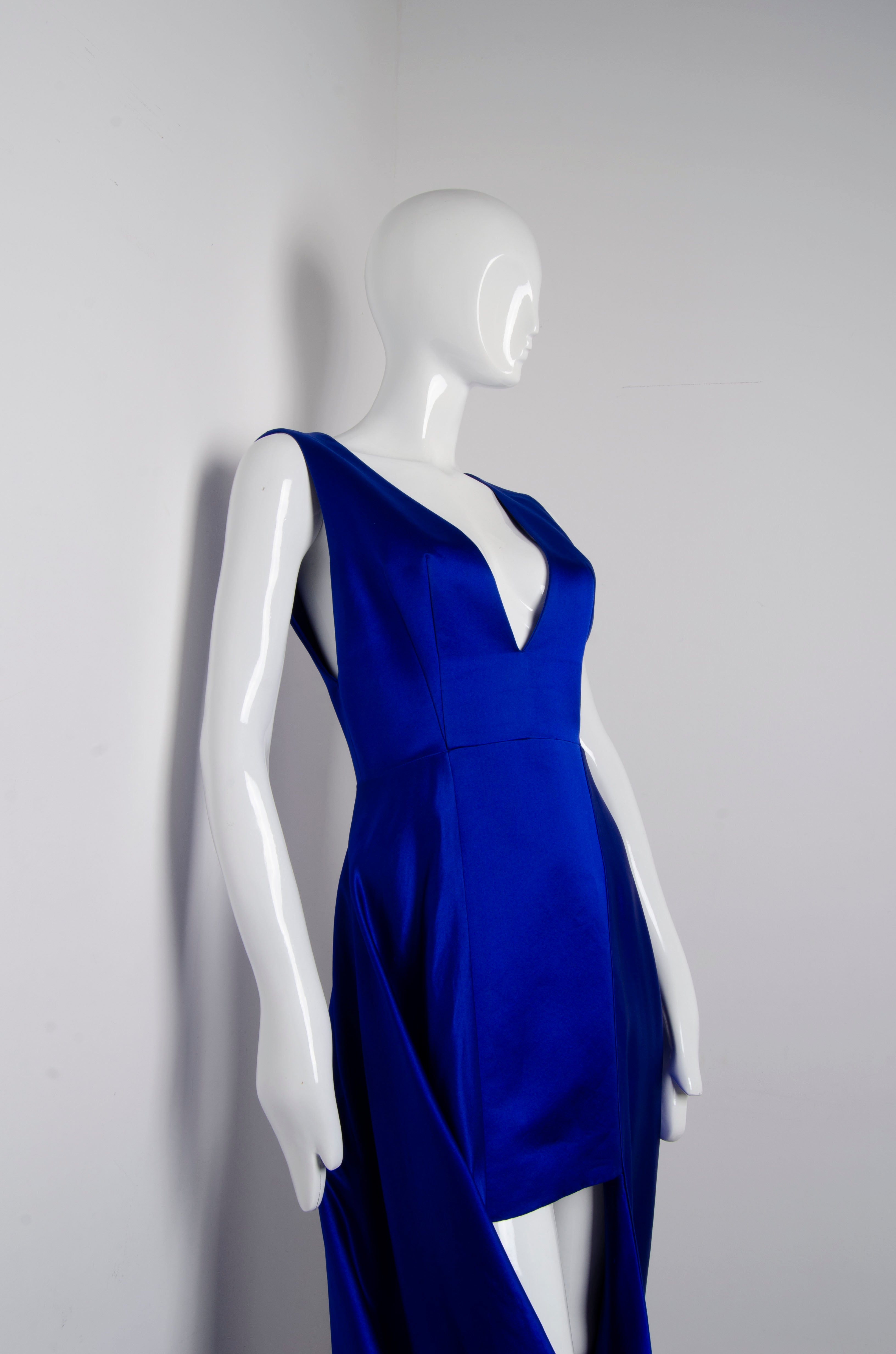 Blue Geometric Silk Gown - ZAID FAROUKI