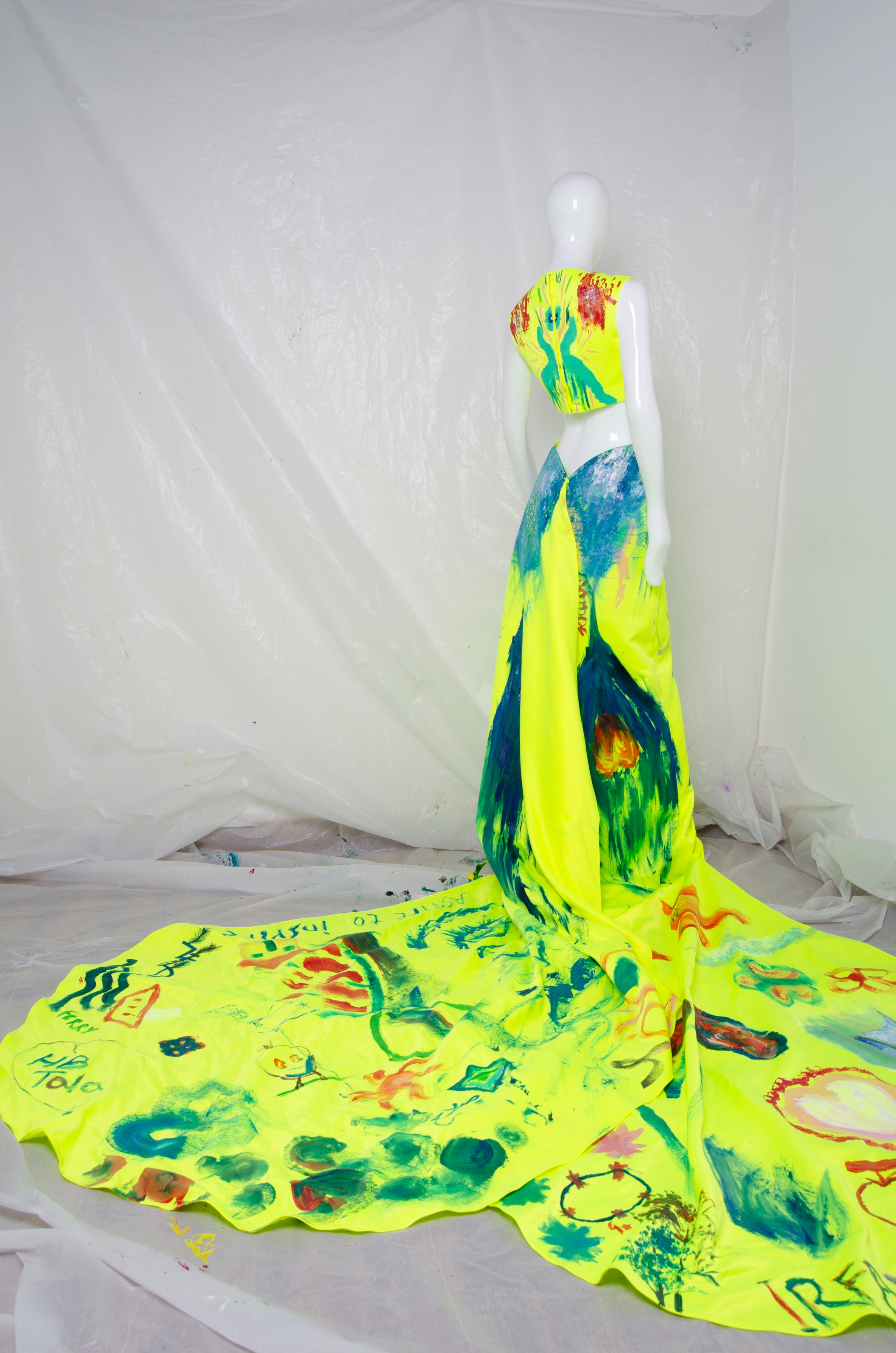 Handpainted Neon Gown - ZAID FAROUKI