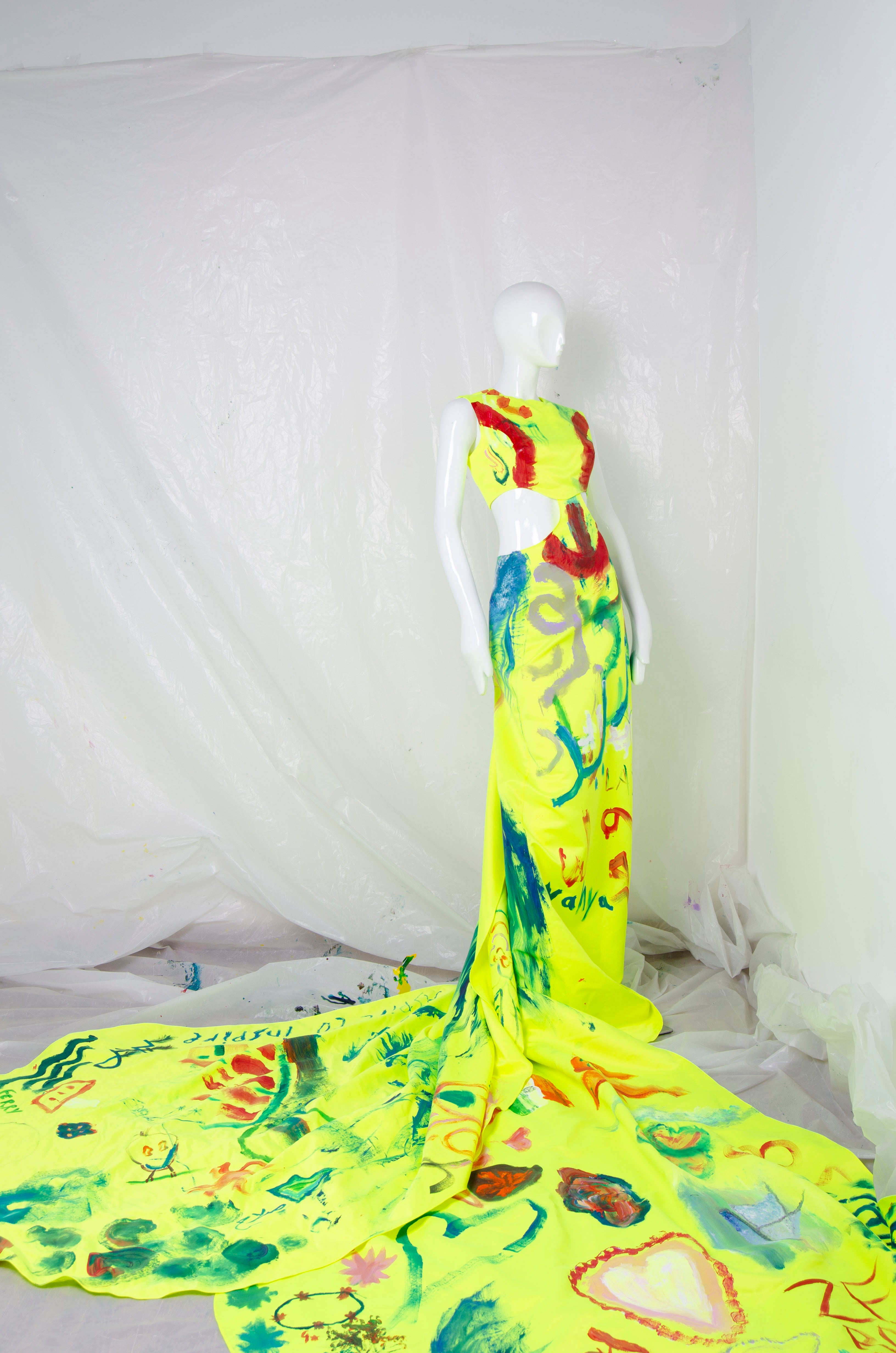Handpainted Neon Gown - ZAID FAROUKI