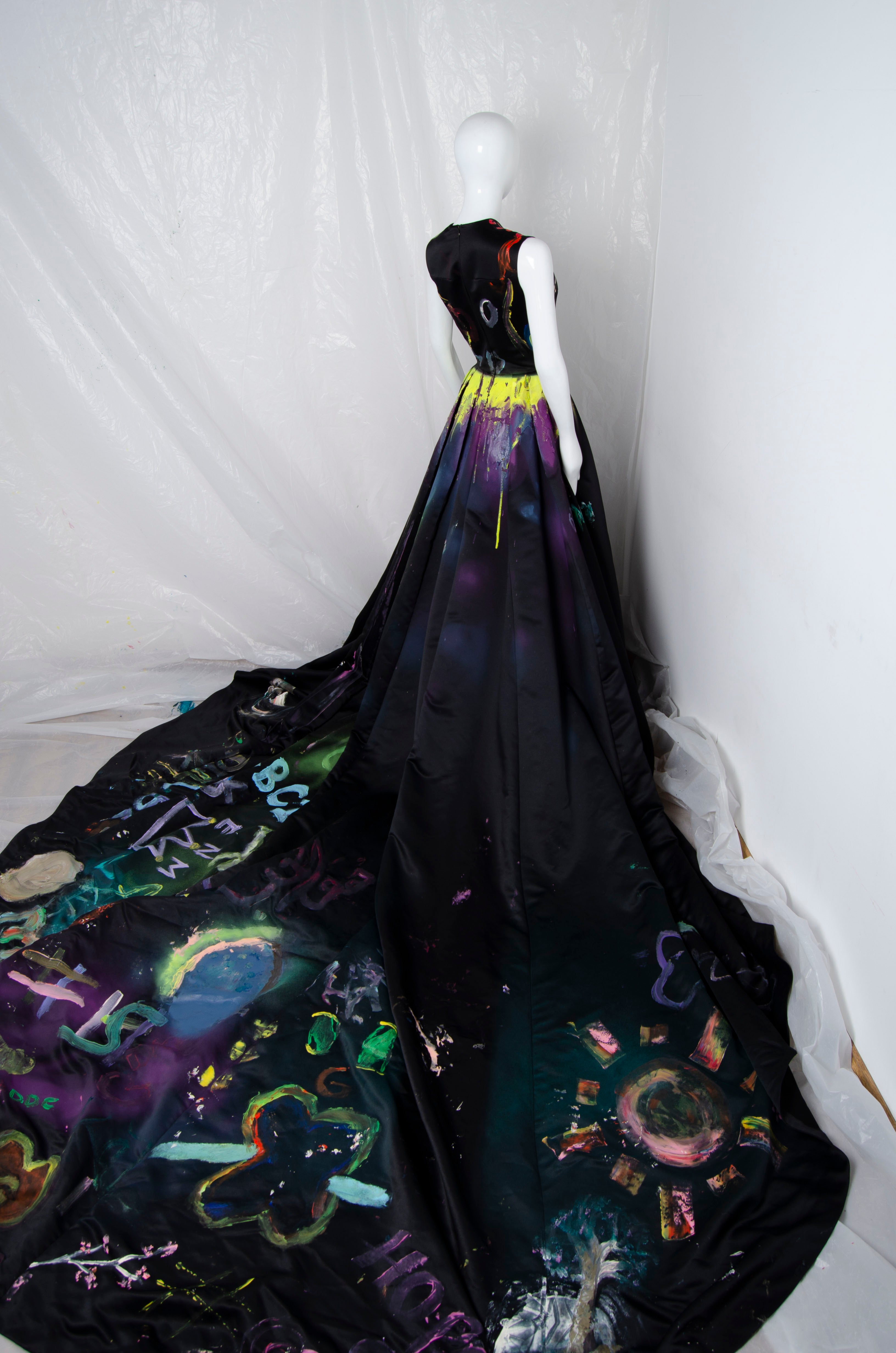 Black Handpainted Gown - ZAID FAROUKI