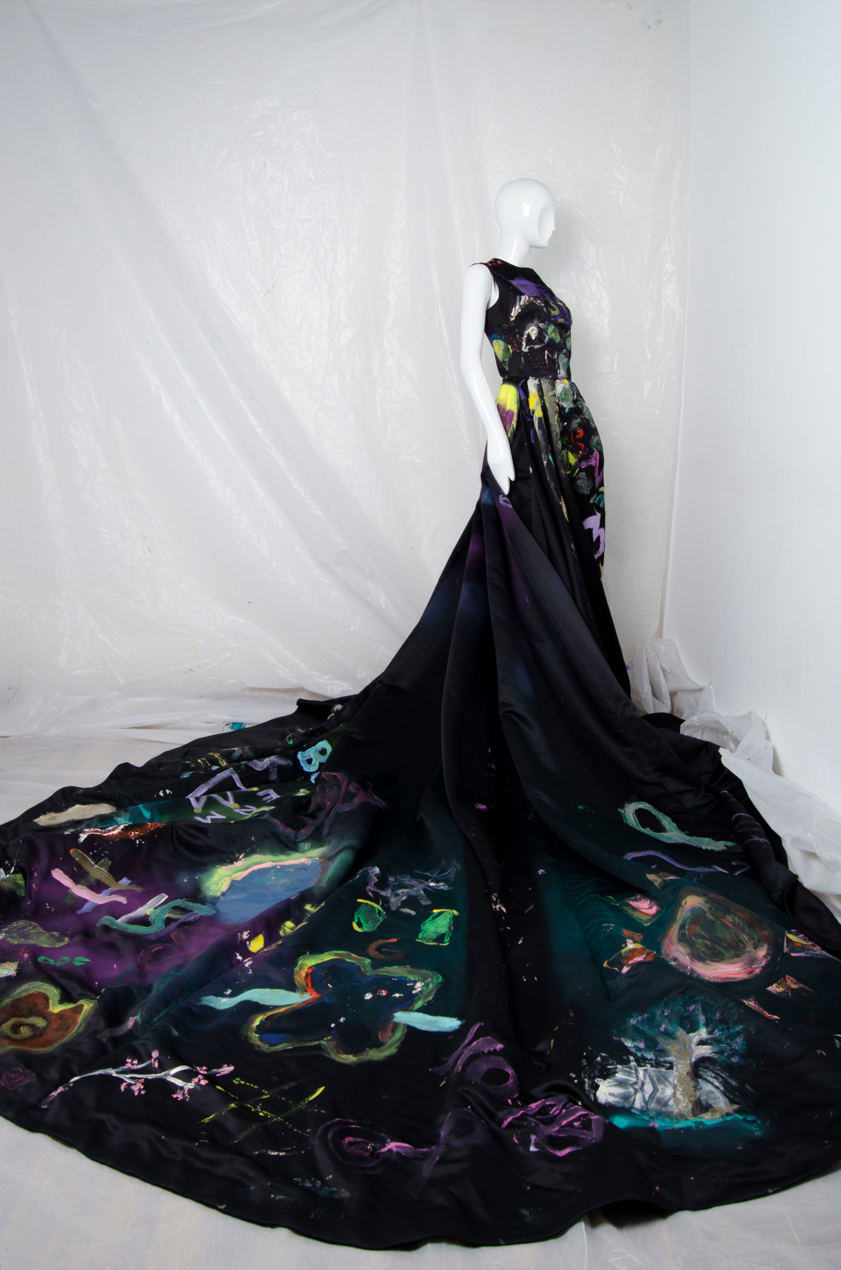 Black Handpainted Gown - ZAID FAROUKI