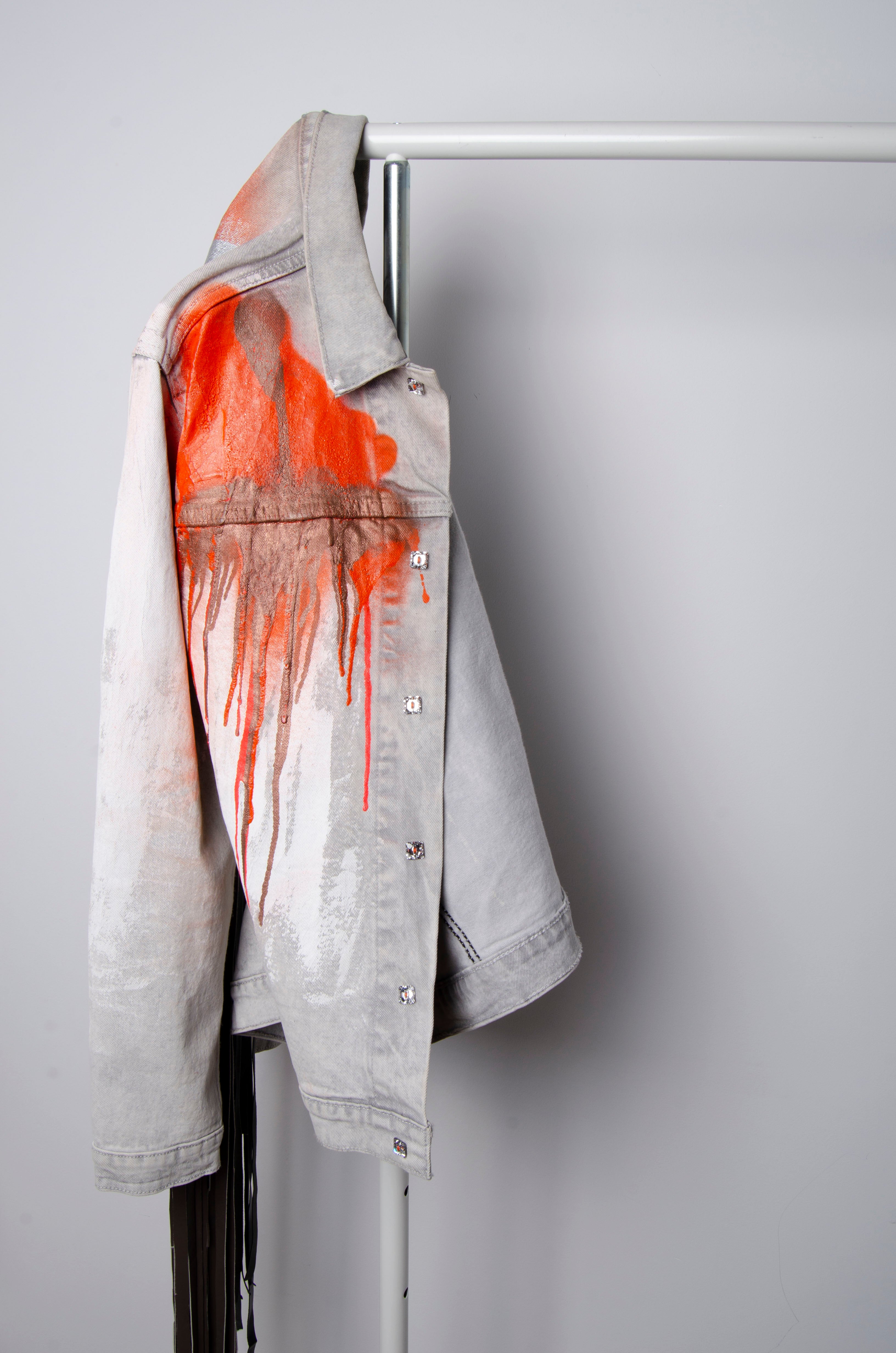 Hand Painted Fringe Denim Jacket - ZAID FAROUKI