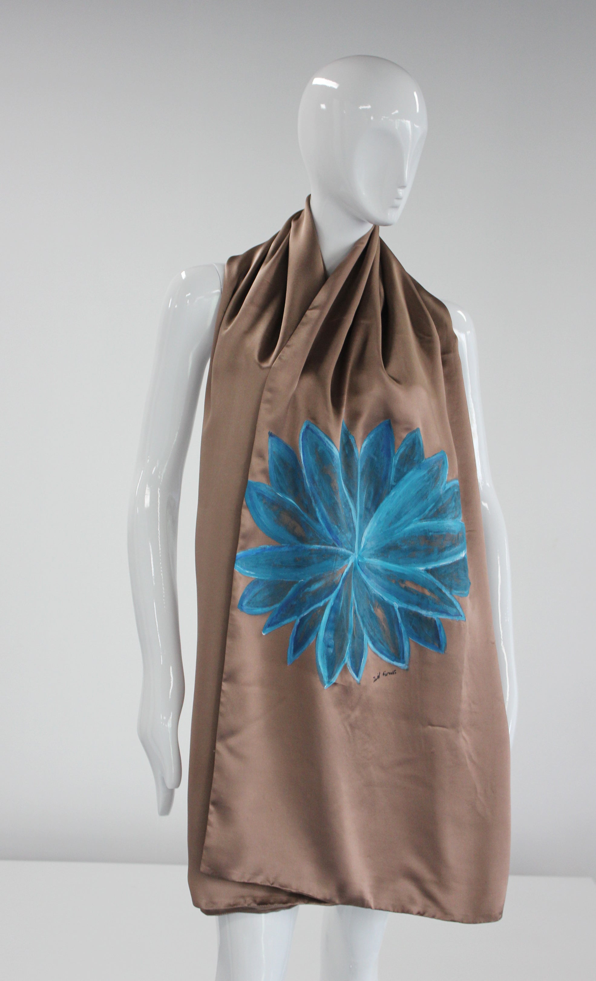 Beige Floral Silk Scarf - ZAID FAROUKI