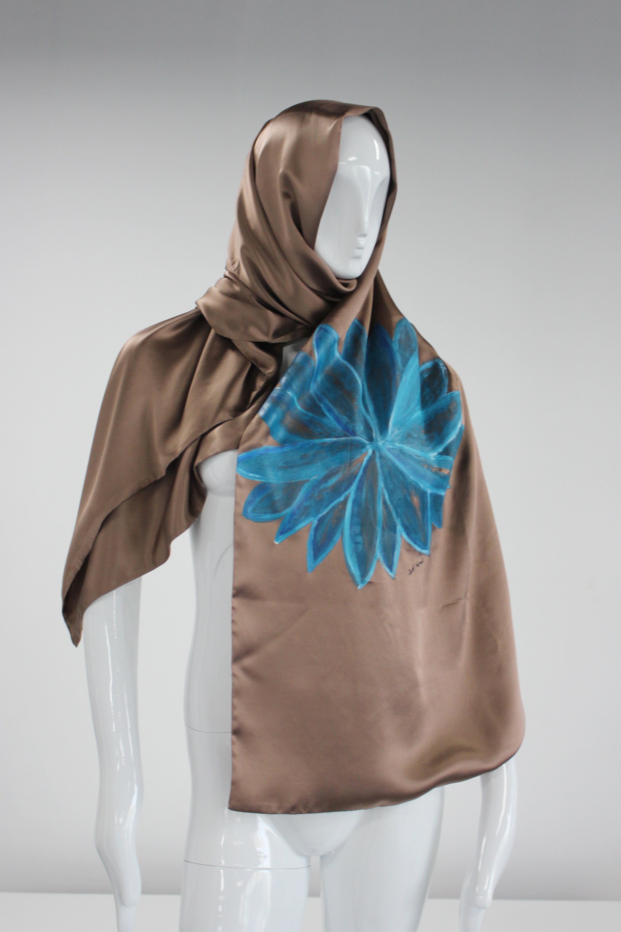 Beige Floral Silk Scarf - ZAID FAROUKI