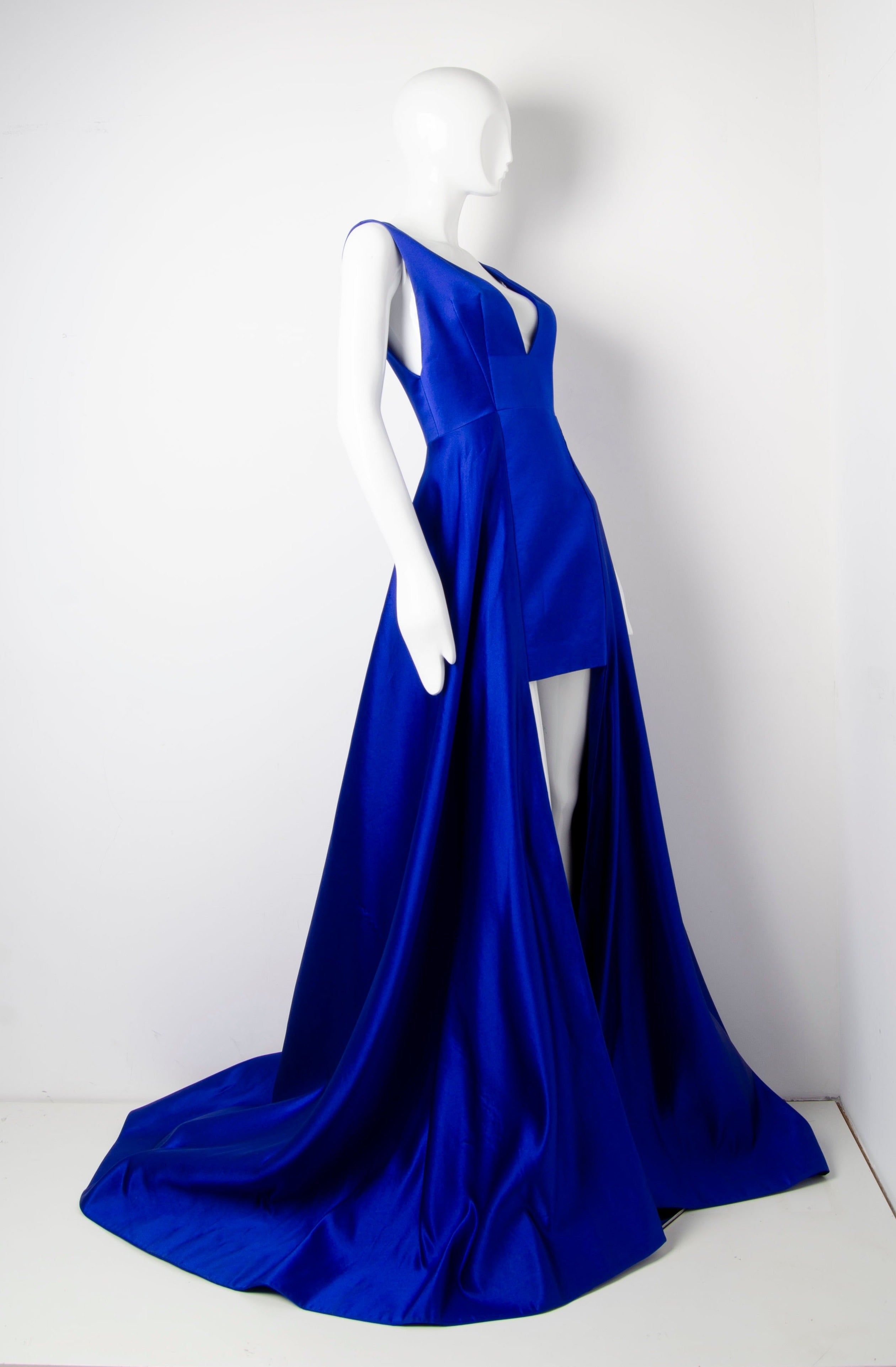 Blue Geometric Silk Gown - ZAID FAROUKI