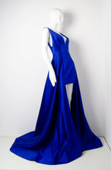 Blue Geometric Silk Gown - ZAID FAROUKI