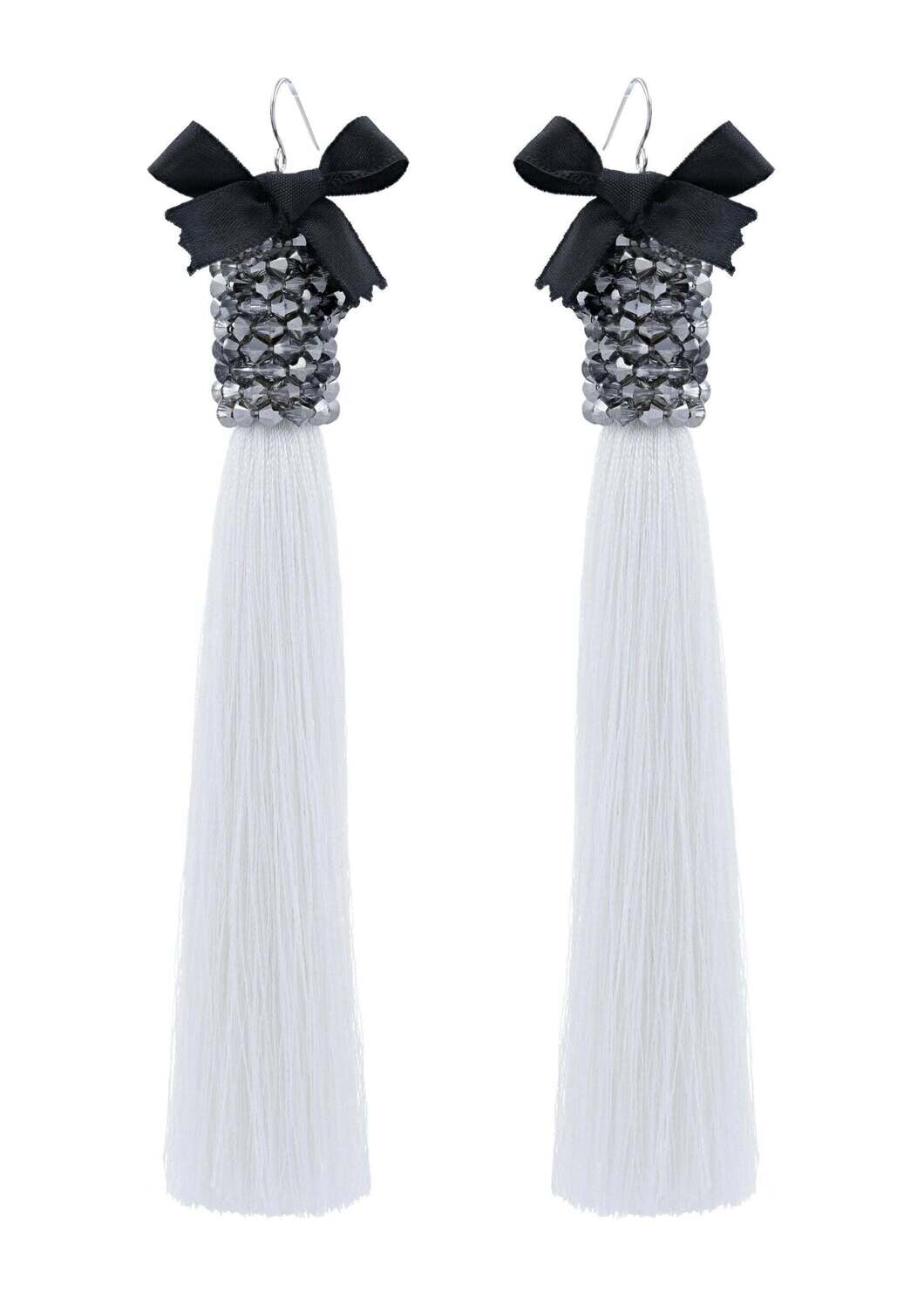 White Silk Tassel Earrings