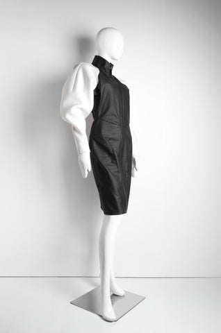 Zip-Up Black Leather Dress