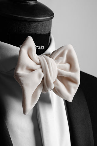 Bone white Velvet Bow Tie