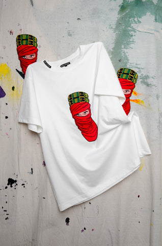 UAE 50th National Day Mystique White T-shirt w/ Red Face Embroidery - ZAID FAROUKI