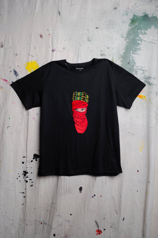 UAE 50th National Day Mystique Black T-shirt w/ Red Face Embroidery - ZAID FAROUKI