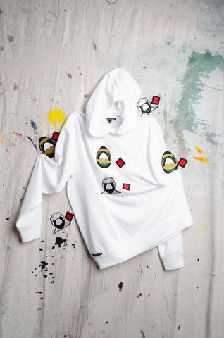 UAE 50th National Day White Hoodie w/ Emirati Man & Woman Face Embroidery - ZAID FAROUKI