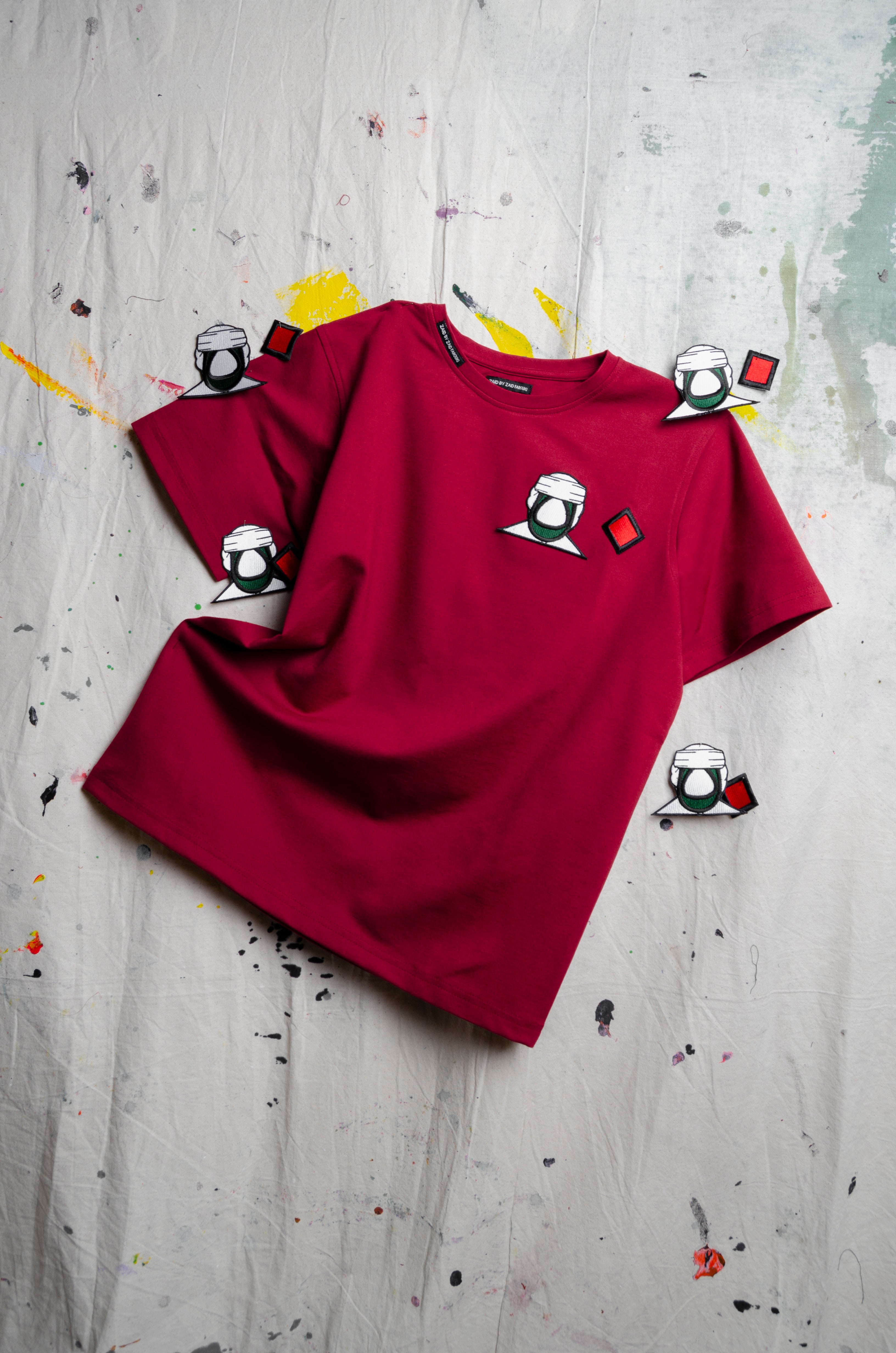 UAE 50th National Day Red T-shirt w/ Emirati Man Face Embroidery - ZAID FAROUKI