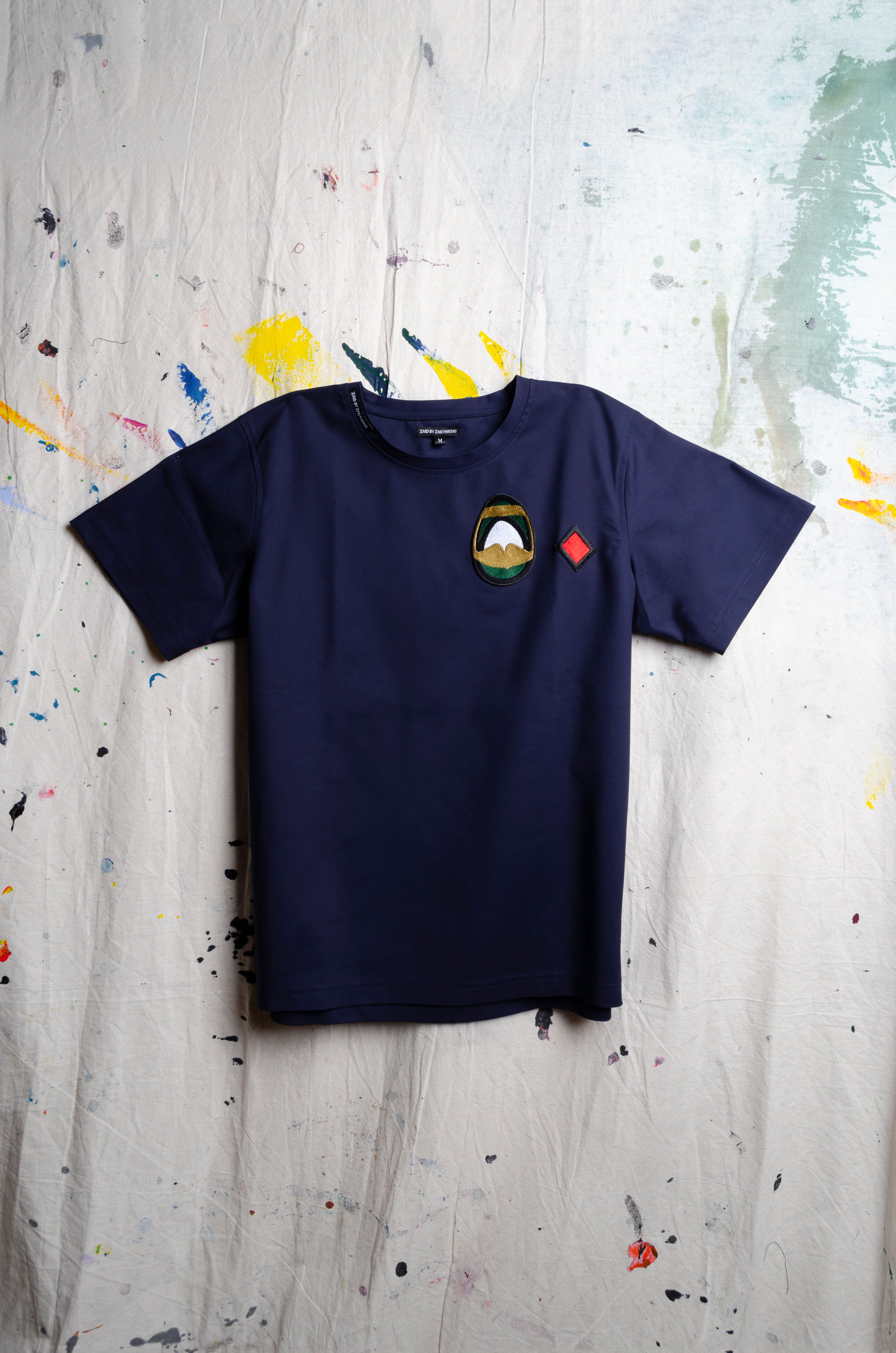 UAE 50th National Day Navy T-shirt w/ Emirati Woman Face Embroidery - ZAID FAROUKI