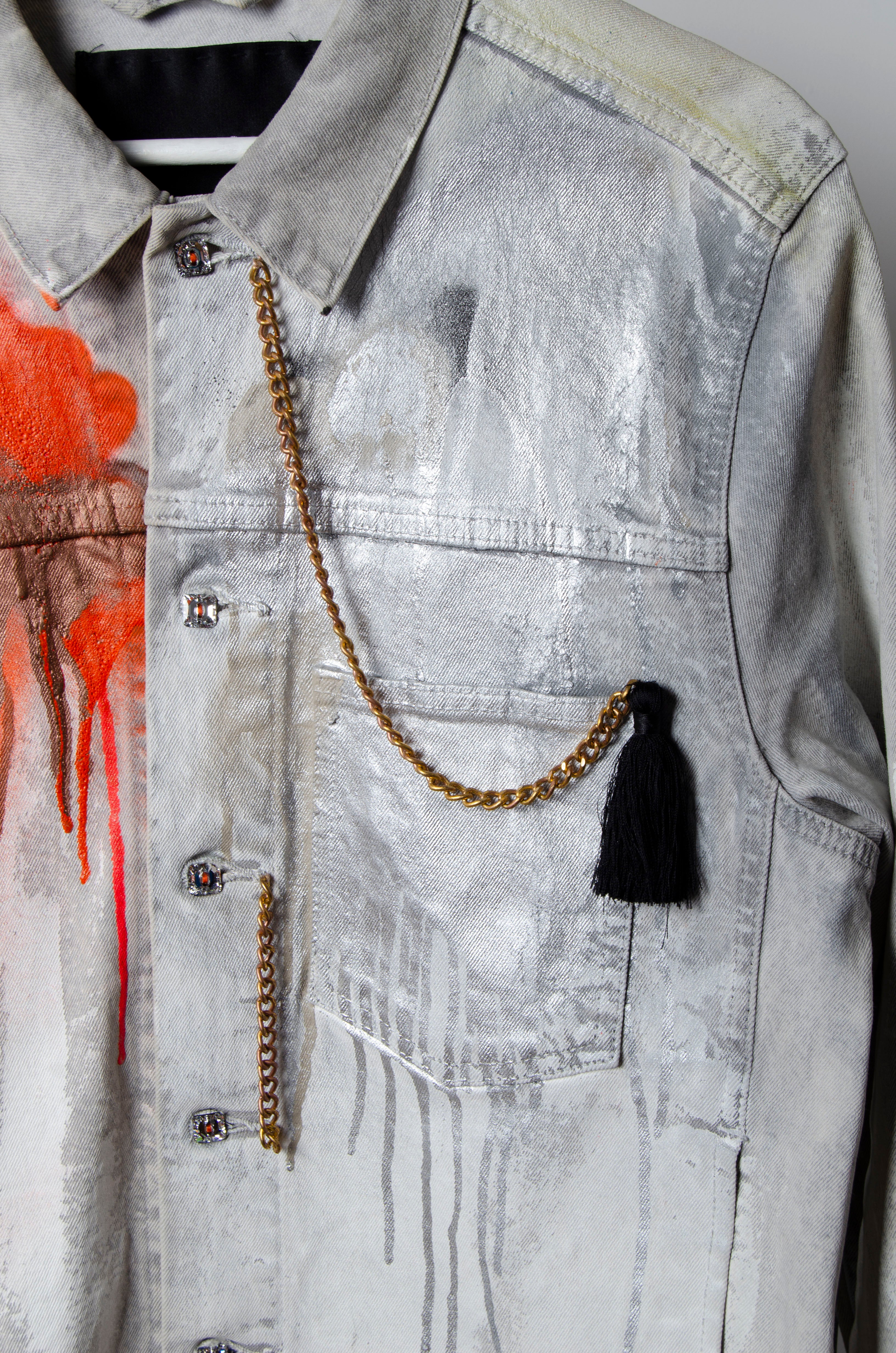 Hand Painted Fringe Denim Jacket - ZAID FAROUKI