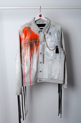 Hand Painted Fringe Denim Jacket - ZAID FAROUKI