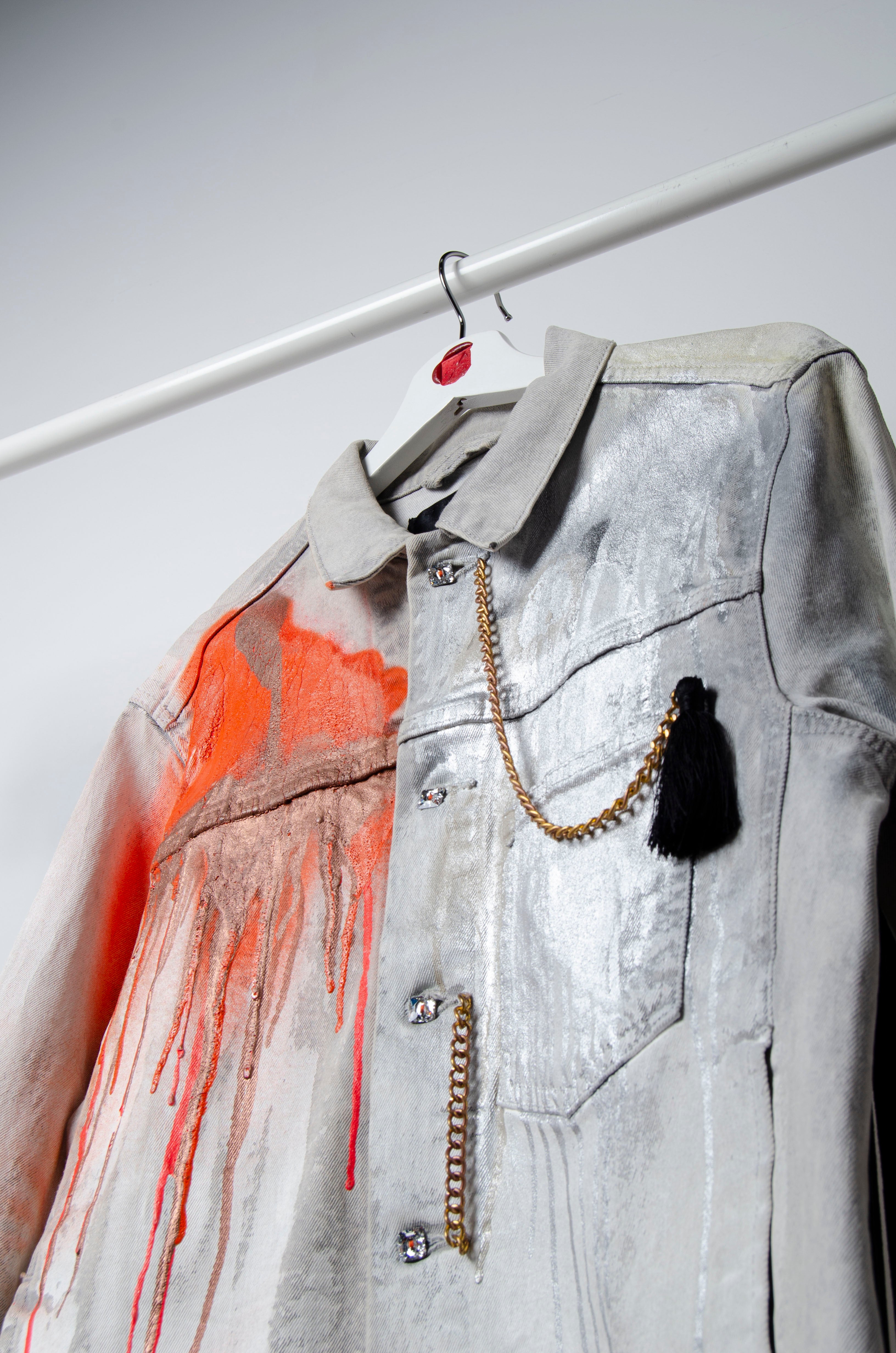 Hand Painted Fringe Denim Jacket - ZAID FAROUKI